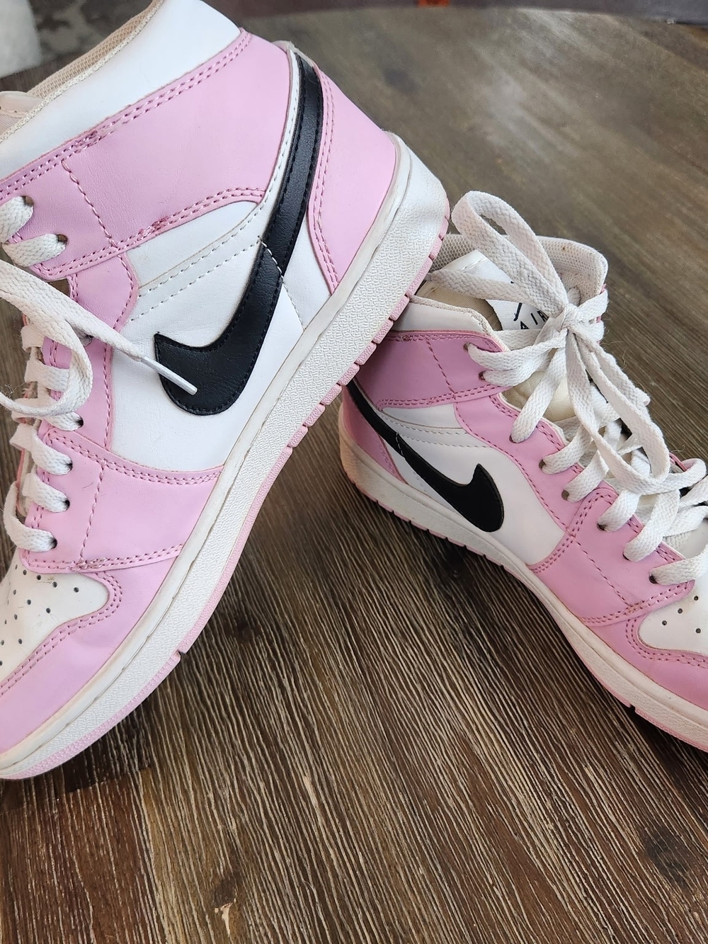 Nike Air Jordan 1 Mid - size 8 Nike Women’s Pink, White & Black Mid-Top Sneakers